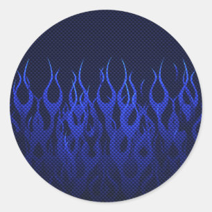 Sticker Rond Bleu emballant des flammes sur la copie de fibre
