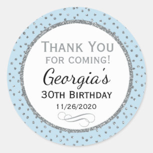 Sticker Rond Bleu en poudre Merci d'anniversaire Favor Balise