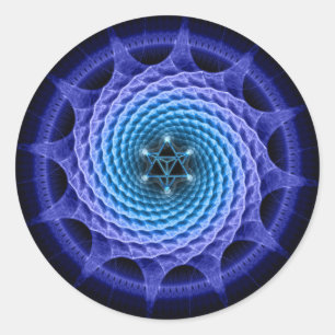 Sticker Rond Bleu en spirale de mandala de Merkaba (la