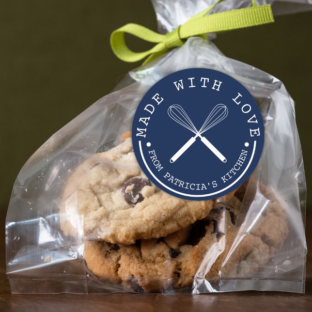 Sticker Rond Bleu Et Blanc De La Cuisine Fabriquée Avec Amour (Créateur téléchargé)