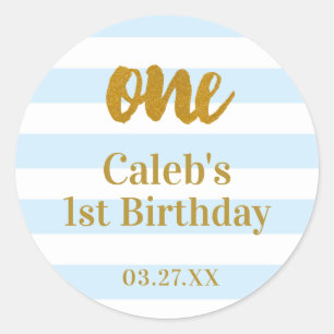 Sticker Rond Bleu et blanc Grilles Or 1er anniversaire