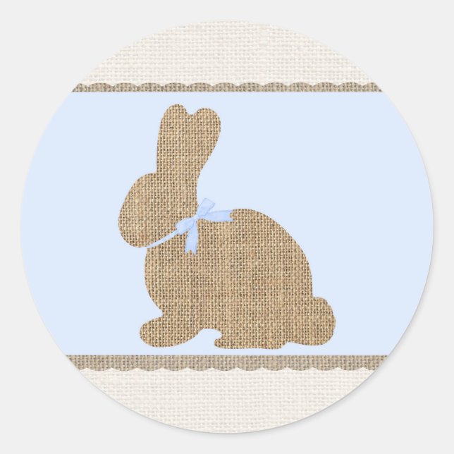 Sticker Rond Bleu et Burlap Grotte rustique Baby shower de Pâqu (Devant)