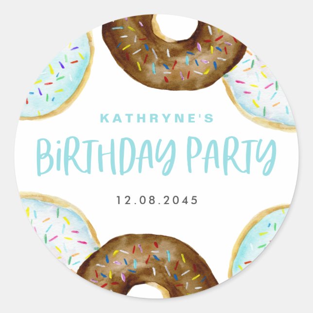 Sticker Rond Bleu et chocolat saupoudrer les beignets fête d'an (Devant)