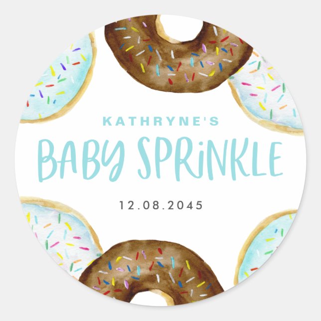 Sticker Rond Bleu et chocolat Sprinkle Donuts Bébé Sprinkle (Devant)