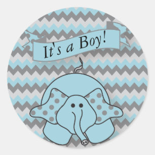 Sticker Rond Bleu et gris Chevron Baby Elephant