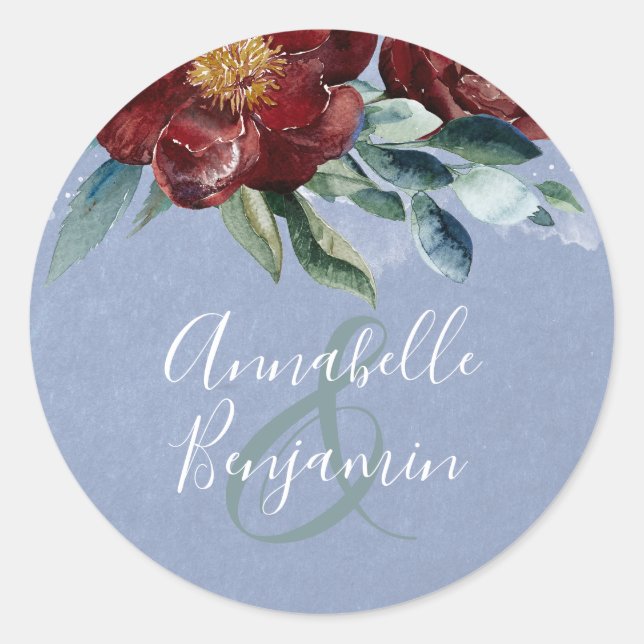 Sticker Rond Bleu et Mariage rouge bordeaux (Devant)
