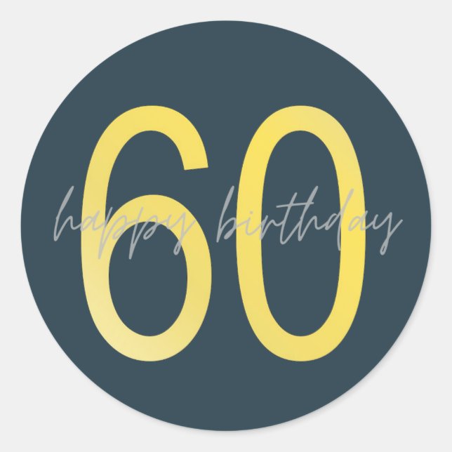Sticker Rond Bleu et or Joyeux 60e anniversaire (Devant)