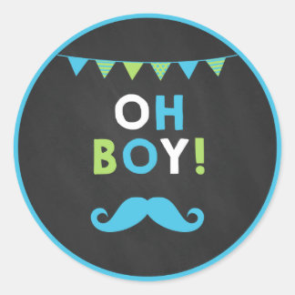 Sticker Rond Bleu et vert Mustache Little Man Cupcake Topers