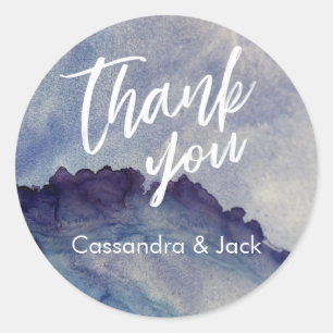 Sticker Rond Bleu et violet Liquide Art Abstrait Main Décontrac