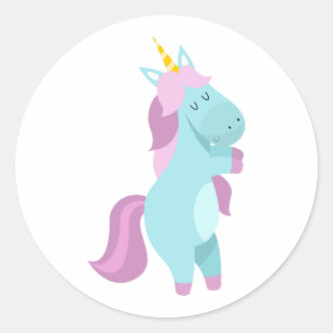 Sticker Rond Bleu et violet Pastel Unicorn Design