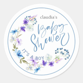 Sticker Rond bleu fleur aquarelle pour bébé garçon bébé bébé do