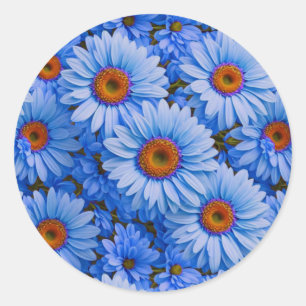 Sticker Rond Bleu floral bleu tournesol bleu marguerites motif