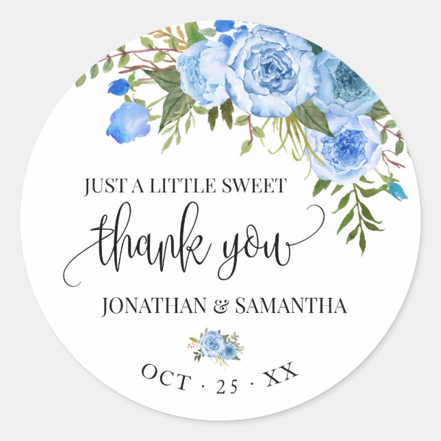 Sticker Rond Bleu floral boho chic mariage merci (Devant)