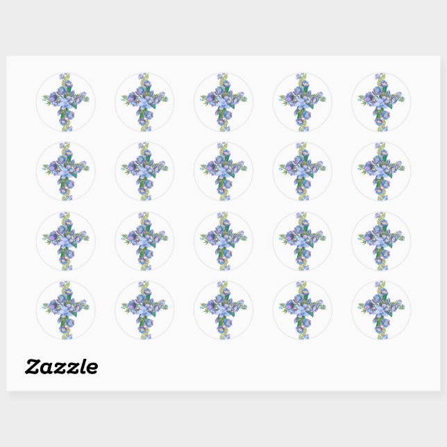 Sticker rond bleu Floral Cross (Feuille)
