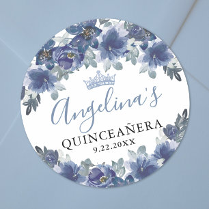 Sticker Rond Bleu Floral Quinceanera