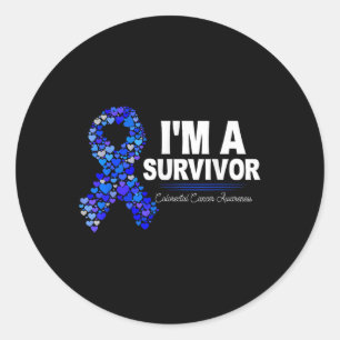 Sticker Rond Bleu foncé Cancer du Ruban Cancer de la survie Can