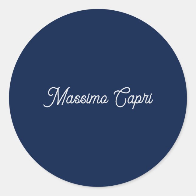 Sticker Rond Bleu foncé Élégant Casual Propre Nom Écriture manu (Devant)