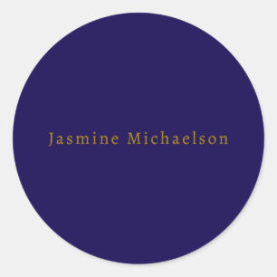 Sticker Rond Bleu foncé et or Joli Minimaliste Nom personnel