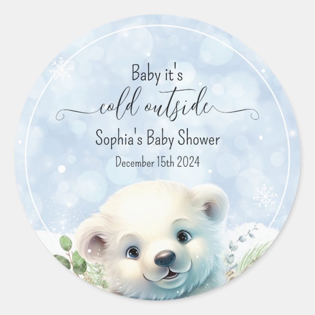 Sticker Rond Bleu froid à l'extérieur de l'ours polaire Baby sh (Devant)