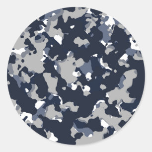 Sticker Rond Bleu Gris Blanc Camouflage Camo Motif Fête