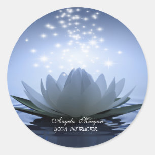 Sticker Rond Bleu lotus blanc chic