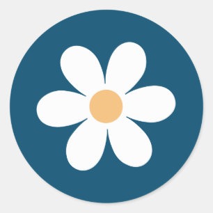 Sticker Rond bleu marguerite rétro