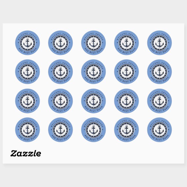 Sticker Rond Bleu Marine Ancre nautique club bateau marina (Feuille)