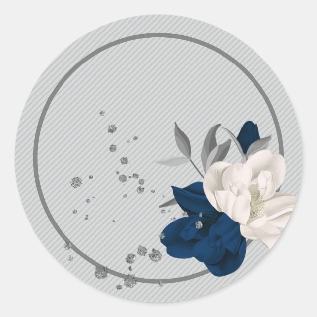 Sticker Rond bleu marine et fleurs blanches (Devant)