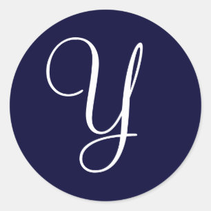 Sticker Rond Bleu marine et monogramme blanc Y