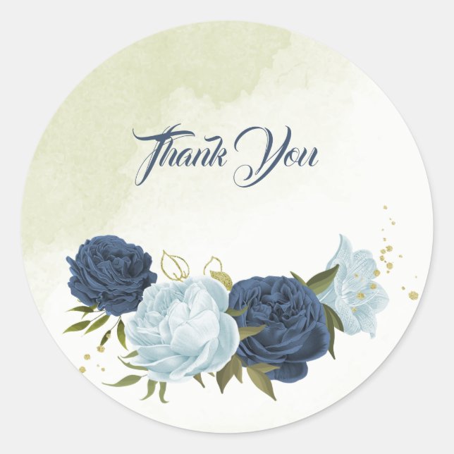 Sticker Rond bleu marine et poussiéreux fleurs verdure mariage (Devant)
