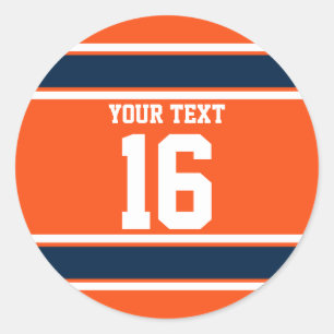 Sticker Rond Bleu marine et rayures sport orange personnalisées