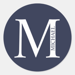 Sticker Rond Bleu marine Monogramme et nom personnalisés