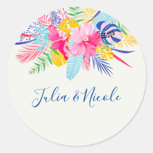 Sticker Rond Bleu marine Rose sauvage Forêt tropicale Épinard M