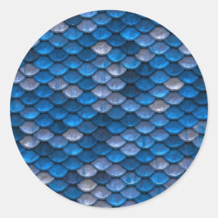 Sticker Rond Bleu Métal Poisson Dragon Texture de sirène