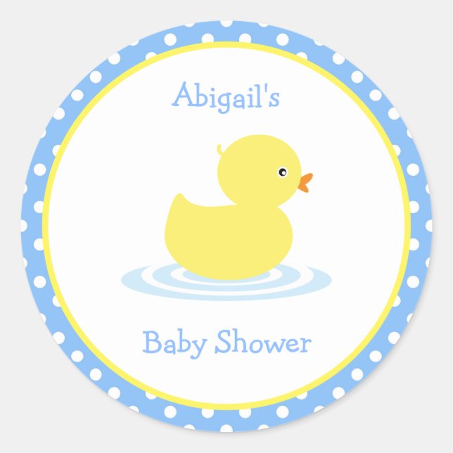 Sticker Rond Bleu mignon et Jaune Baby shower Canard Roun class (Devant)