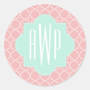 Sticker Rond Bleu + Monogramme de corail de Quatrefoil