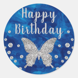 Sticker Rond Bleu moyen pinceau Beurre d'argent Anniversaire