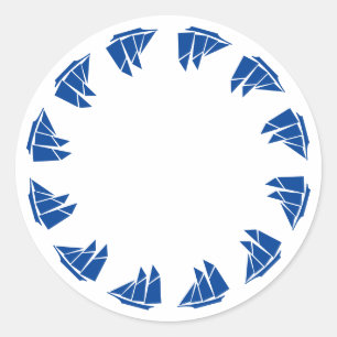 Sticker Rond Bleu nautique blanc cadre blanc de bateau blanc bl