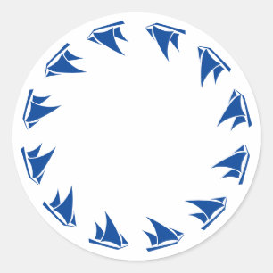 Sticker Rond Bleu nautique blanc cadre de bordure blanc