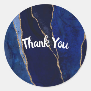 Sticker Rond Bleu & Or Agate Glam moderne Mariage minimal