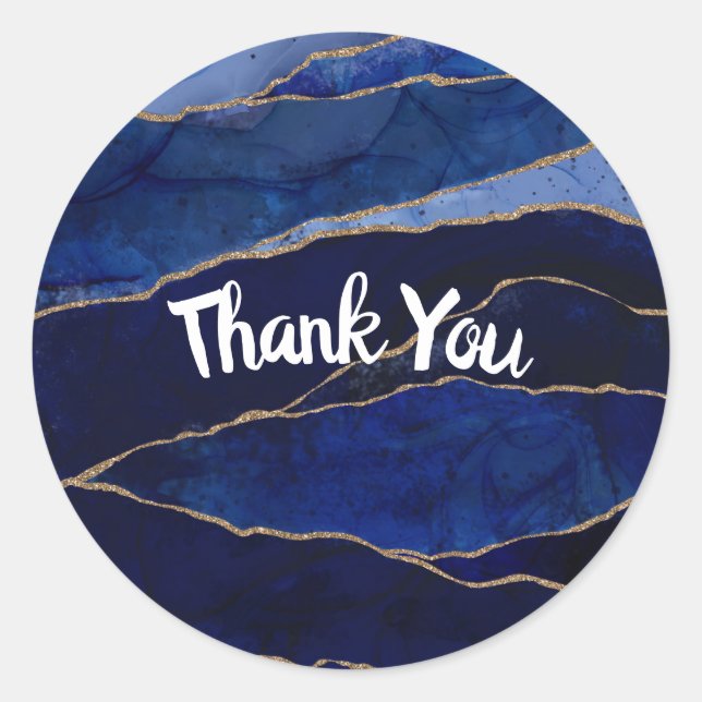 Sticker Rond Bleu & Or Agate Glam moderne Mariage minimal Cla (Devant)