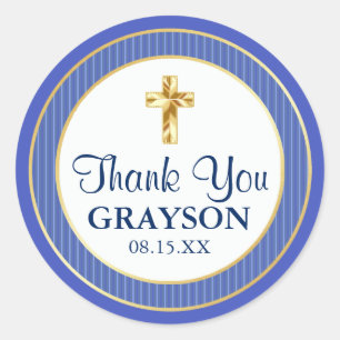 Sticker Rond Bleu & Or, Baptême, Première Communion