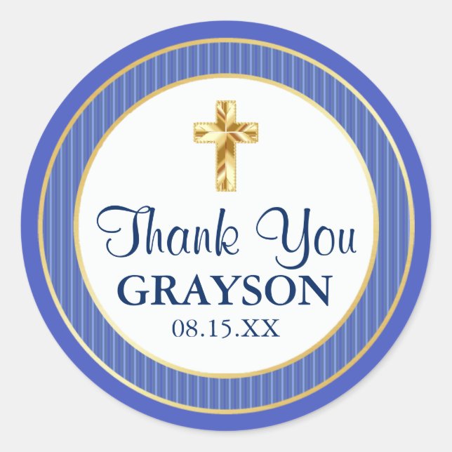 Sticker Rond Bleu & Or, Baptême, Première Communion (Devant)