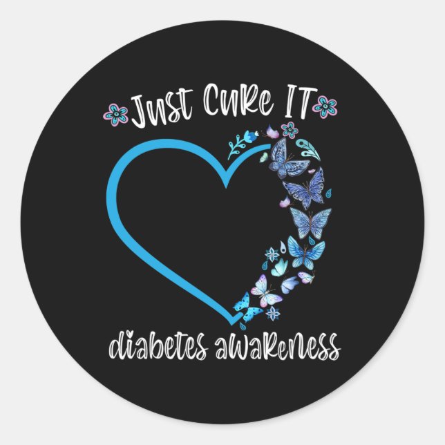Sticker Rond Bleu papillon juste guérir It Novembre diabète awa (Devant)