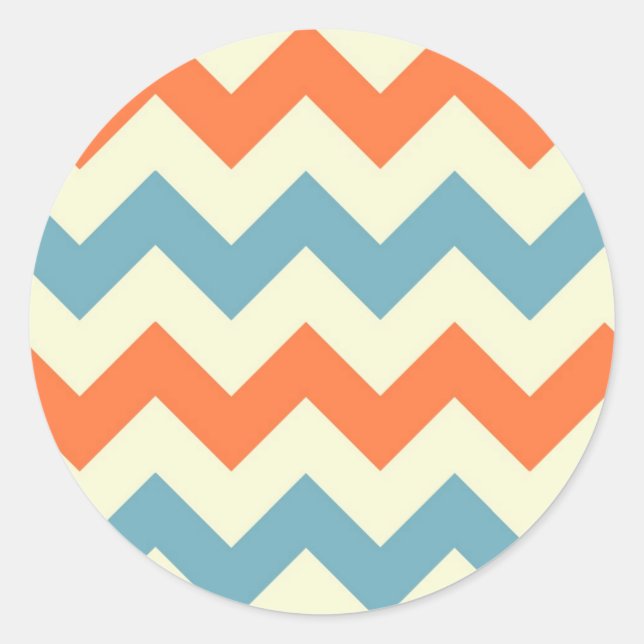 Sticker Rond Bleu Pastel et Orange Chevron Stripes (Devant)