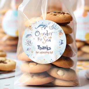 Sticker Rond Bleu Premier anniversaire sous la mer Merci