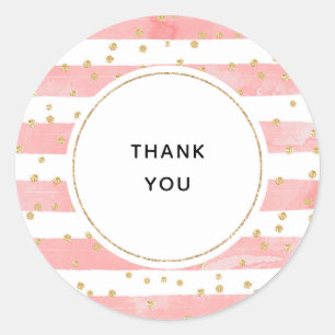 Sticker Rond Bleu rose   Faux Gold Confetti Merci