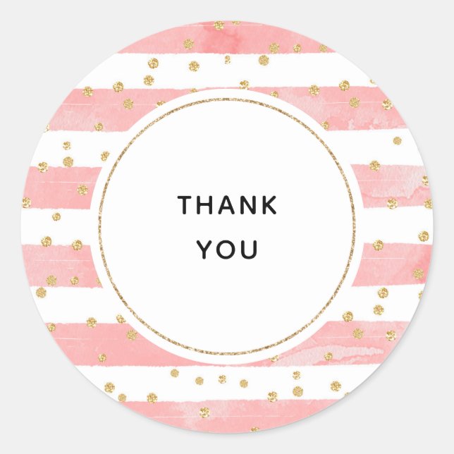 Sticker Rond Bleu rose | Faux Gold Confetti Merci (Devant)