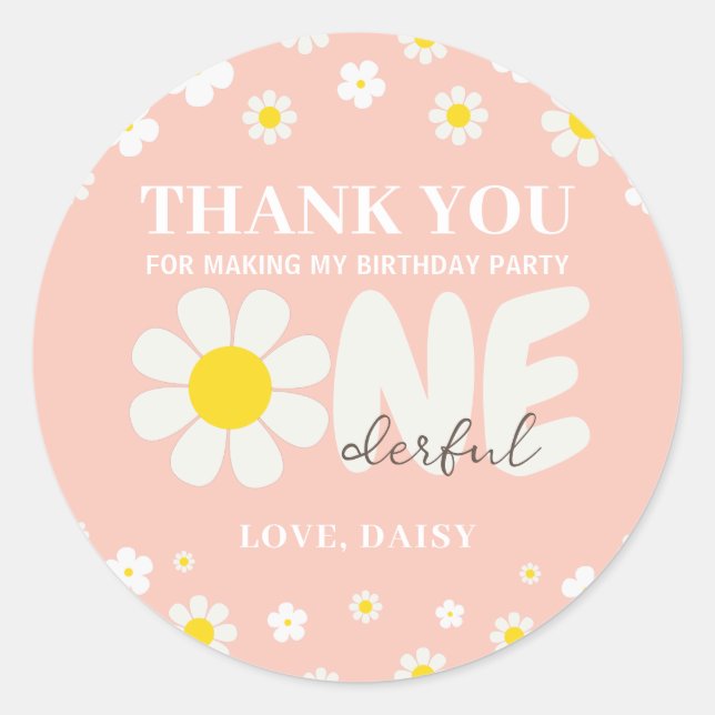 Sticker Rond Bleu rose marguerite OneDerful Merci Anniversaire (Devant)