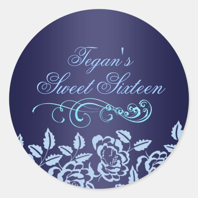 Sticker Rond Bleu Rose Sweet 16 Enveloppe Sticker/sceau (Devant)